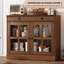 Buffet en bois de noyer avec porte en verre et tiroir, buffet de rangement de 35,4 po, meubles de salle à manger et de cuisine modernes-300062364