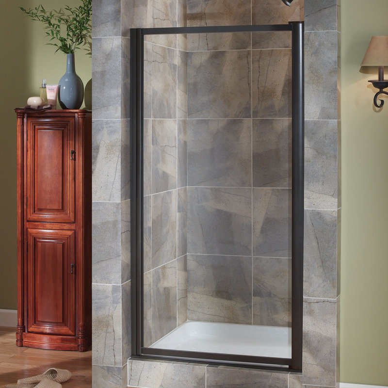 Tides 22'' - W x 65'' H Pivot Door Framed Shower Door with, Clear Glass, Oil Rubbed Bronze