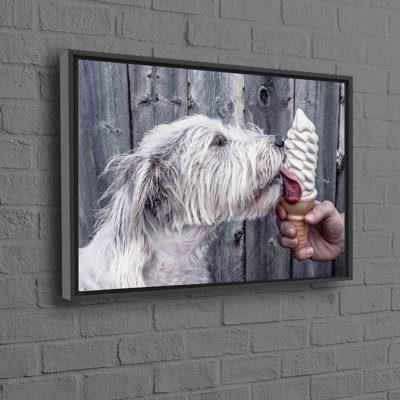 Cute Dog Canvas Wall Art Featuring Playful Pup Enjoying Ice Cream Perfect For Dog Lovers And Home Decor Enthusiasts