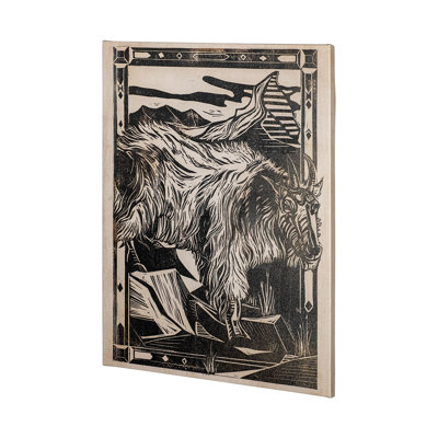 Linocut I (Ram) a Hand Embelished Textured Canvas