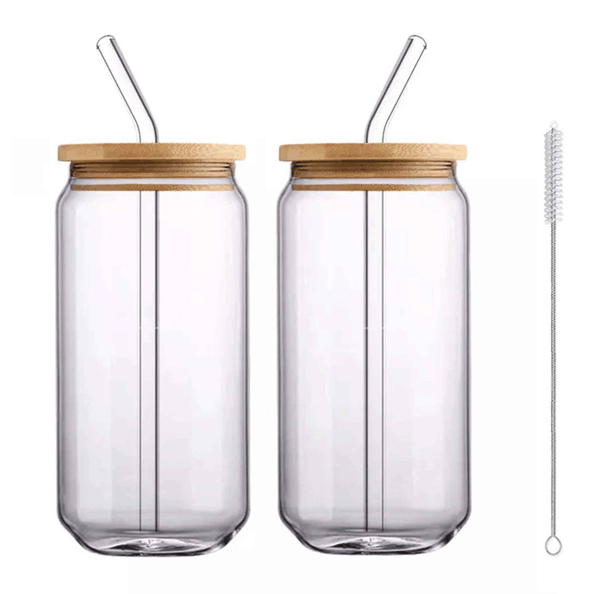 1/2/4PC Reusable Straw Cup with Wooden Lid and Glass Straws Drinking Coke  Cup for Milk Coffee Juice Beer Cola Glasses Straws Cup