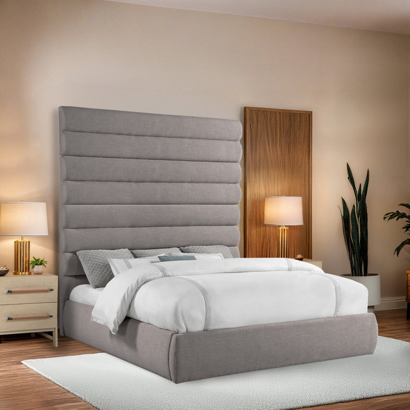 Lit en tissu Adam, Très grand, Tissu texturé lin taupe