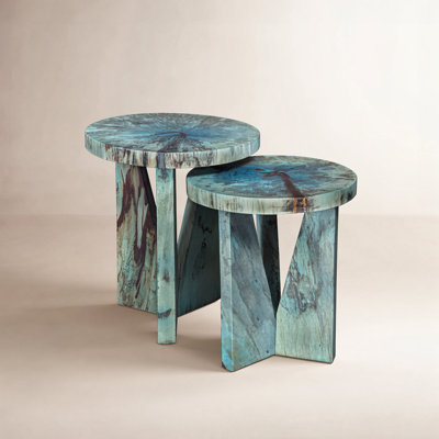 Tables gigognes rondes en bois massif Leonora