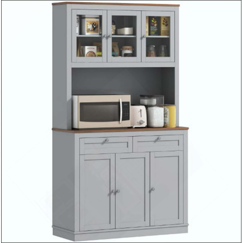 Armoire de cuisine pratique avec support pour micro-ondes, huche de cuisine avec tiroirs et tablettes réglables, Gris / Chêne