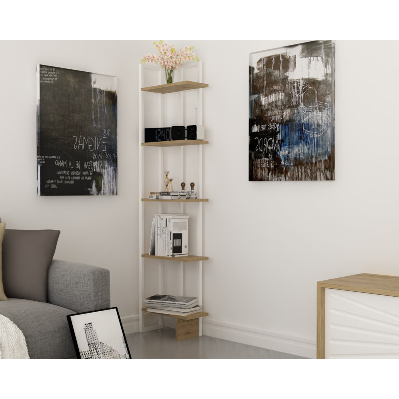 Alica 180cm H x 45.2cm W Corner Bookcase, White/Oak