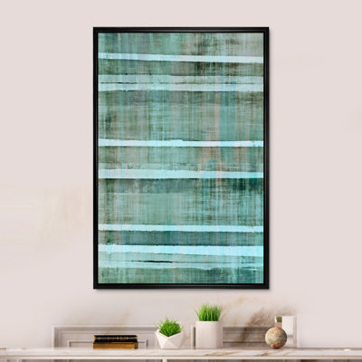 «Teal Meets Beige Abstract Stripes», art mural moderne et contemporain sur toile