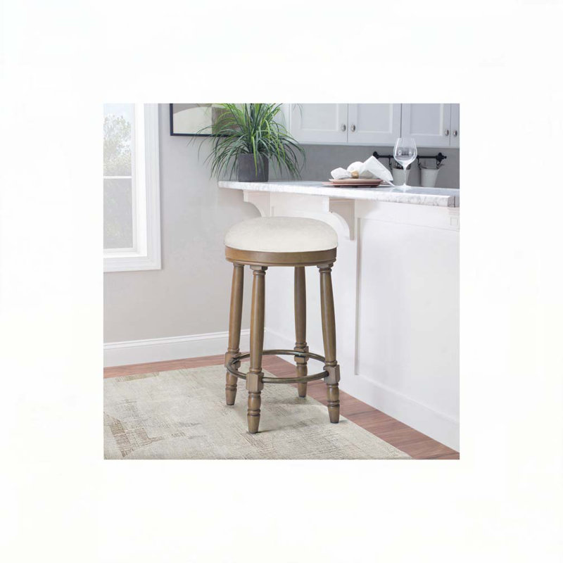 Tabouret de bar 26 po pivotant à 360 ° 26 po, Siège beige / structure en chêne clair