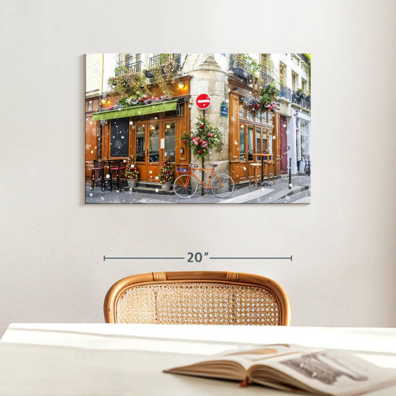 Noël au café français, H 16 po x l 24 po