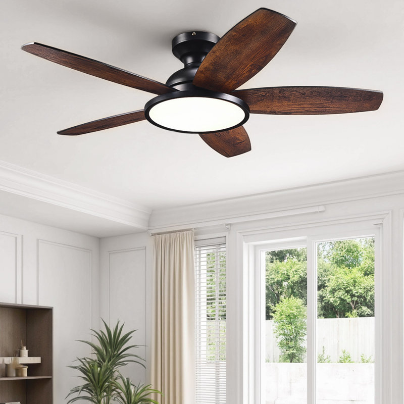 Ventilateur de plafond encastré avec lumière DEL et télécommande, Noir mat avec pales noir mat / brun, 42"