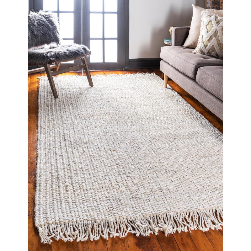 Tapis ivoire noué à la main Gelman, Rectangle 5 pi 1 po x 8 pi, Ivory