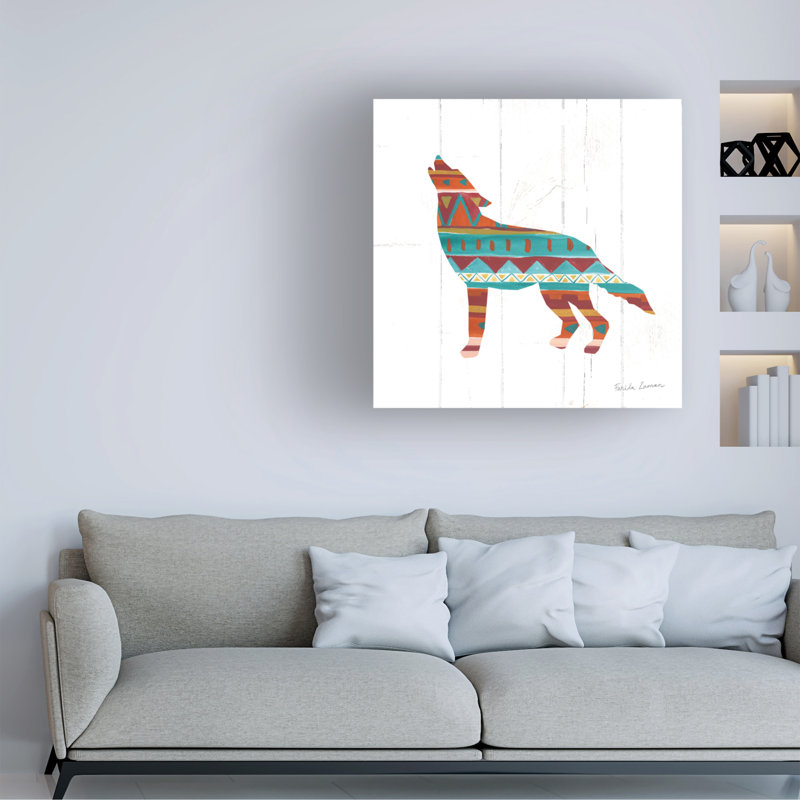 Southwestern Pattern Wolf Canvas Art in Multicolor, 18" x 18"