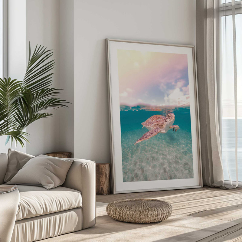 Imprimé Serene Sea Turtles , Argent, H 15 po x l 12 po, Reproduction encadrée avec passe-partout