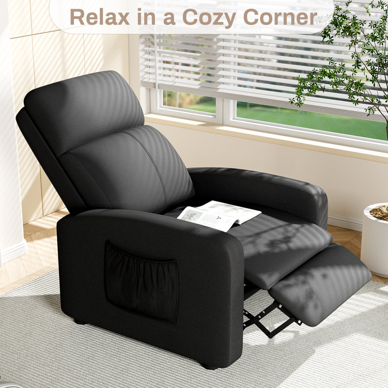 Fabric Recliner Chair, Single Reclining Sofa With Thicker Seat Cushion And A Side Pocket, Home Theater Seating With Adjustable Backrest And Footrest, For Living Room, Linen Black