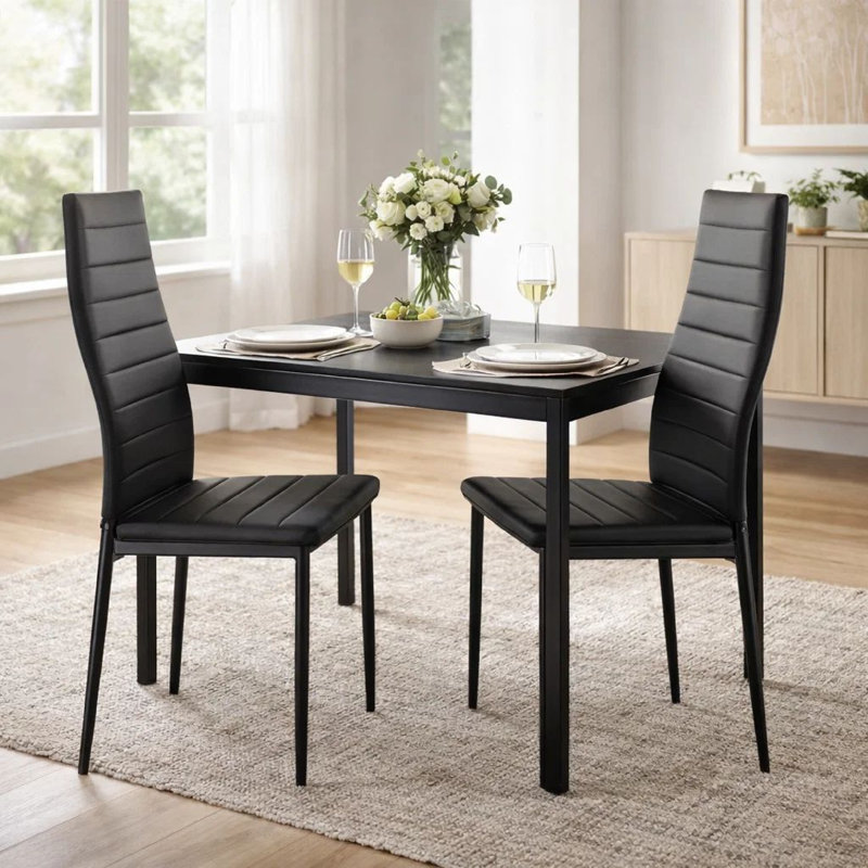 Asny Faux Leather Upholstered Metal Side Chair, Black