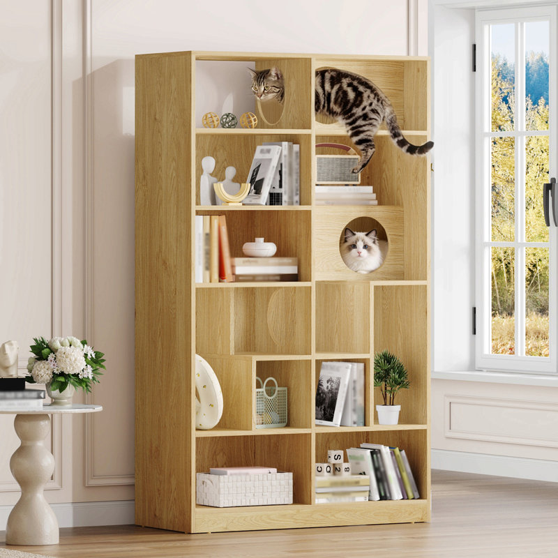 Bibliothèque pour chat moderne 2 en 1, étagère à chat avec rangement, litière pour chat