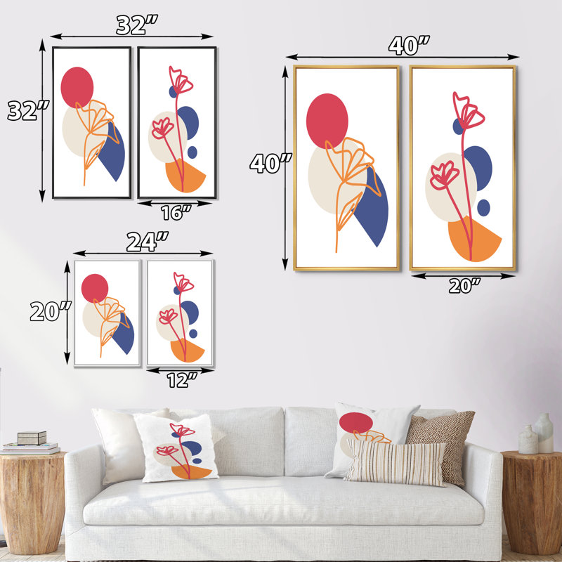 Scandinavian Abstract Minimalistic Geometrics, H 40 po x l 40 po x P 1,5 po, Cadre brun