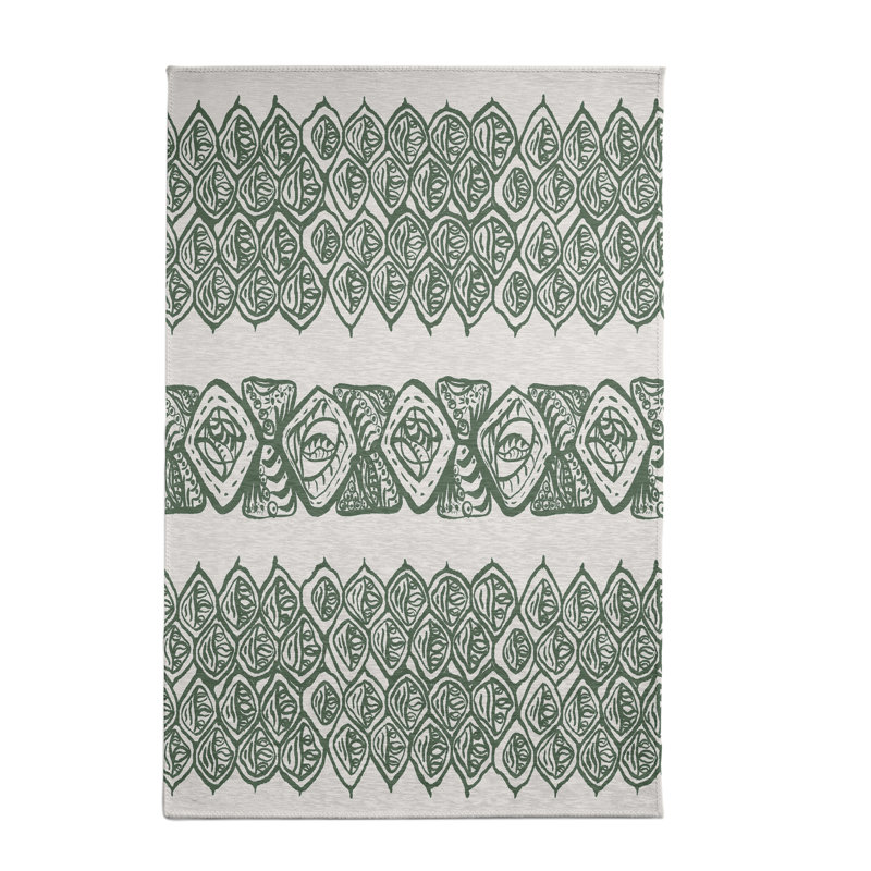 Tapis à motif géométrique vert, Rectangle 4 pi x 6 pi