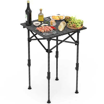 Table de camping pliante portative, à hauteur réglable, en acier au carbone antirouille, avec sac de rangement en filet, convient aux pique-niques, au camping et aux barbecues