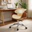 Oliver Faux Leather Upholstered Swivel & Adjustable-Height Task Chair with Wooden Back & Chrome Metal Base-926864128