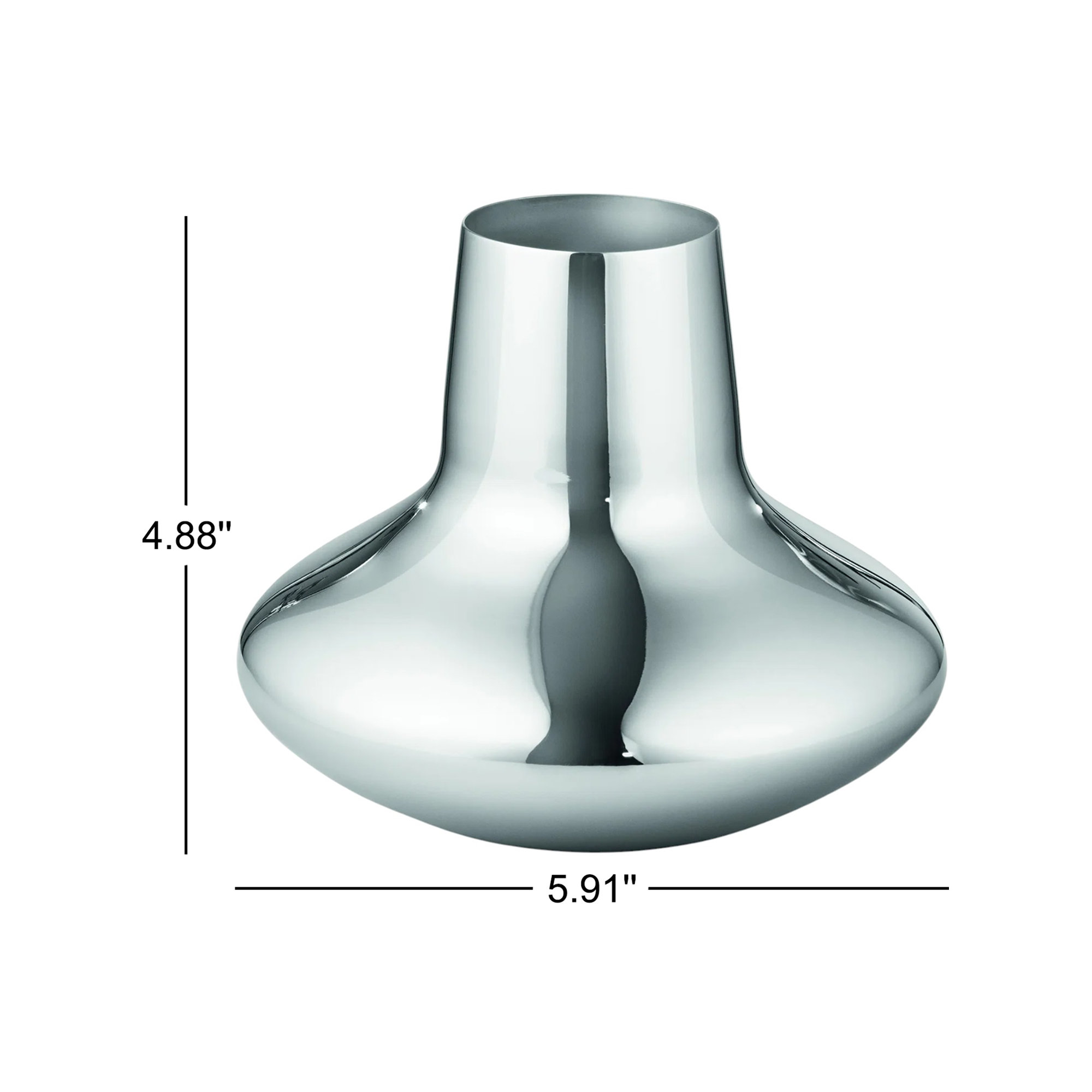 Henning Koppel Mirror Polished Indoor / Outdoor Stainless Steel Table Vase, 4.88" H x 5.91" W x 5.91" D