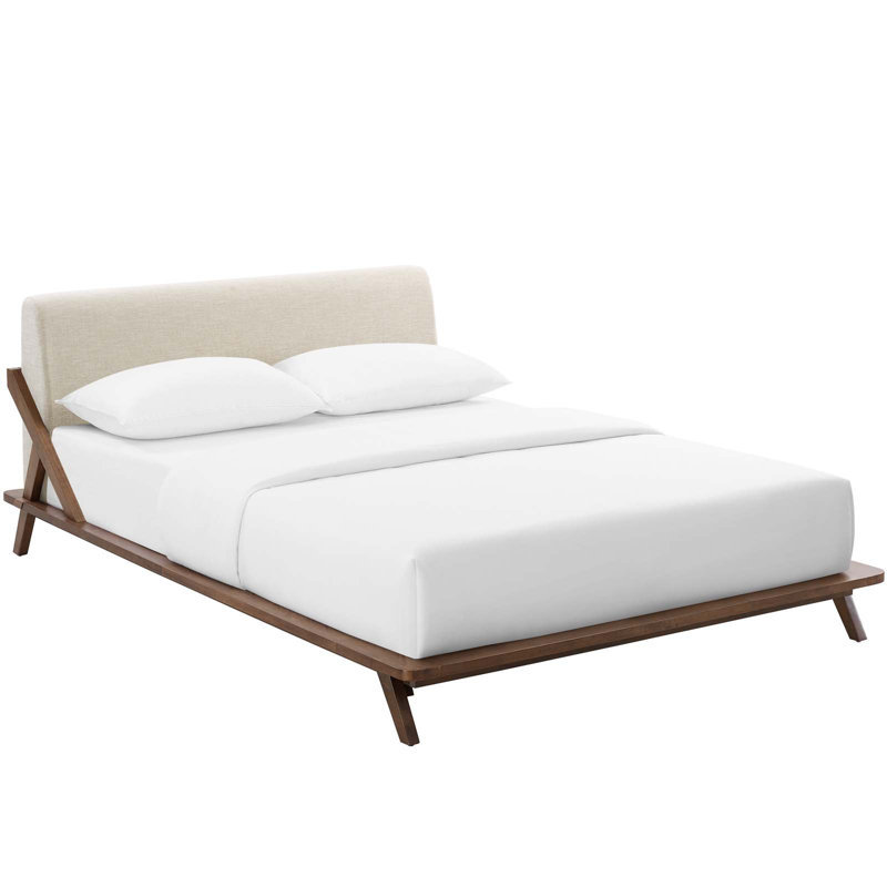 Luella Queen Upholstered Fabric Platform Bed, Walnut/Beige