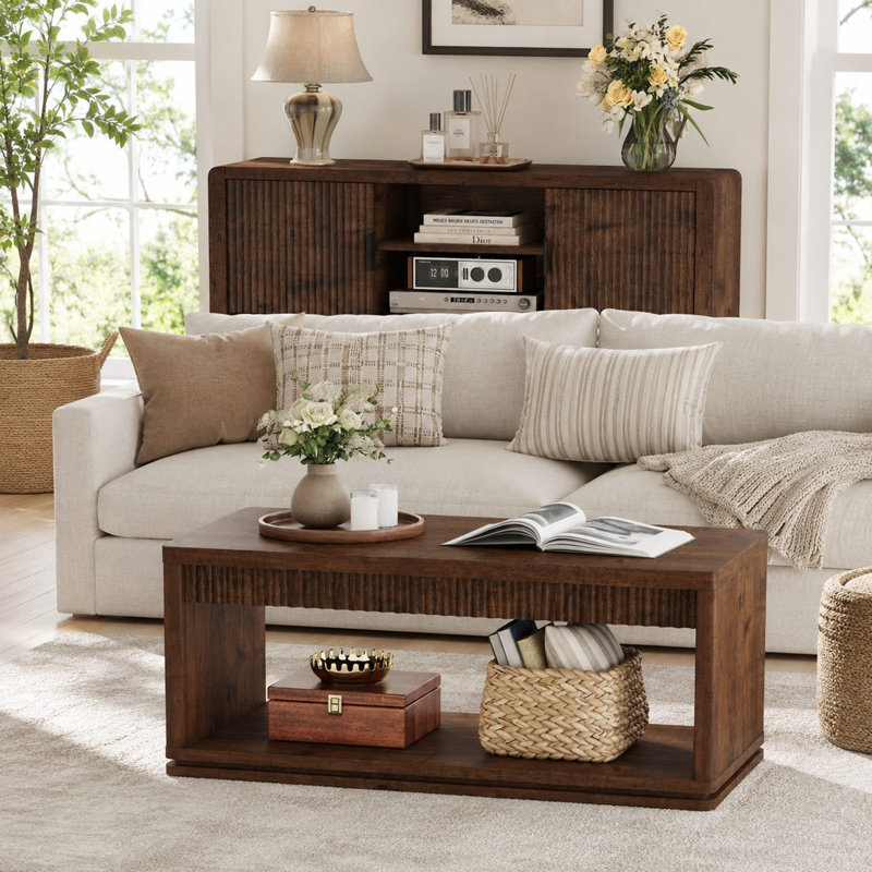Ensemble table basse et console à motif ondulé