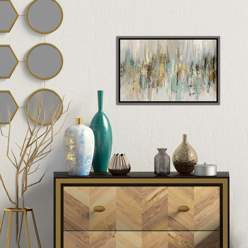 «Dripping Gold I» par Tom Reeves - reproduction imprimée, Toile avec cadre photo, H 32 po x l 48 po x P 1,5 po