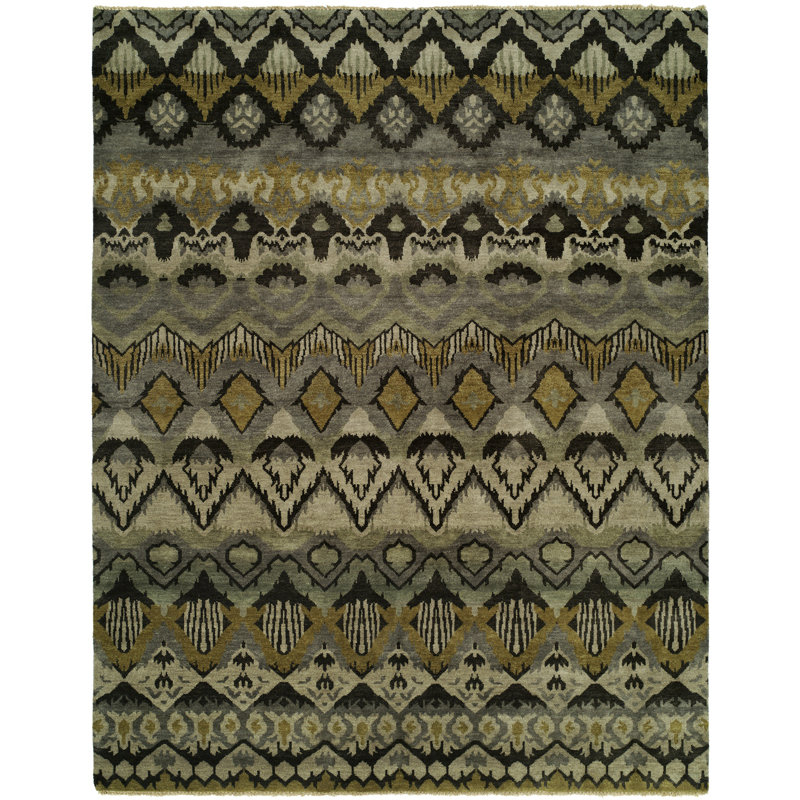 Tapis gris / kaki en laine noué à la main Southwestern, Tapis de couloir 2 pi 6 po x 12 pi