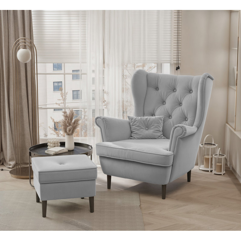 Upholstered Armchair, Black, Light Grey