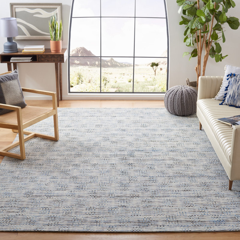 Laureldale Hand Woven Wool/Cotton Abstract Rug in Navy/Beige, Rectangle 4' X 6'