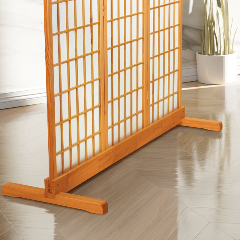 Room Divider Stand - Walnut - 3 Panel, Honey, 4" H x 53" W x 19.5" D