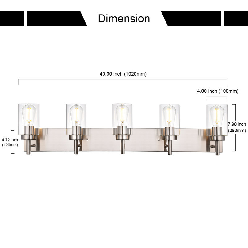Éclairage pour salle de bain 5 lumières à intensité variable Phanto, Nickel brossé
