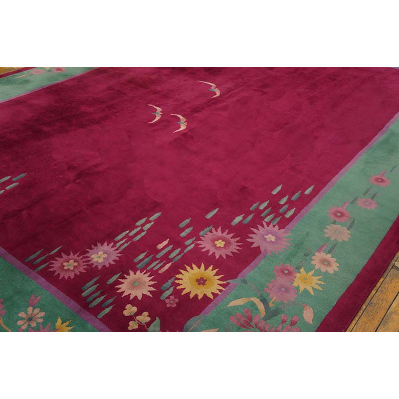 Tapis fuchsia antique en laine Art déco