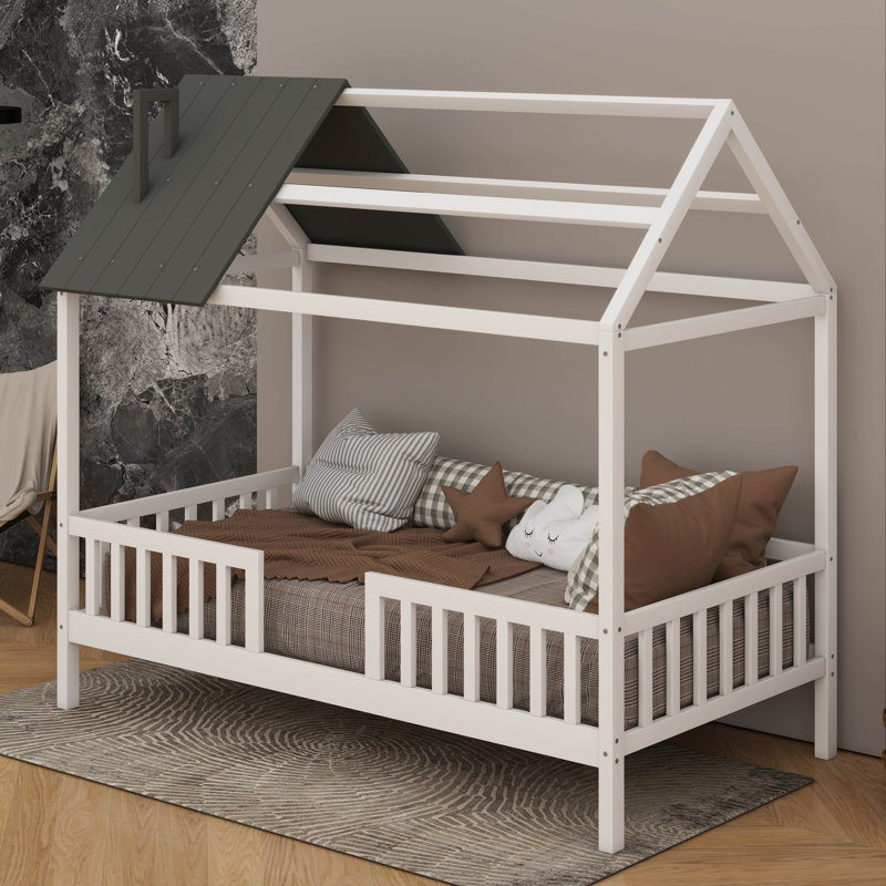 Lit simple simple - Clôture incluse, Blanc / Gris