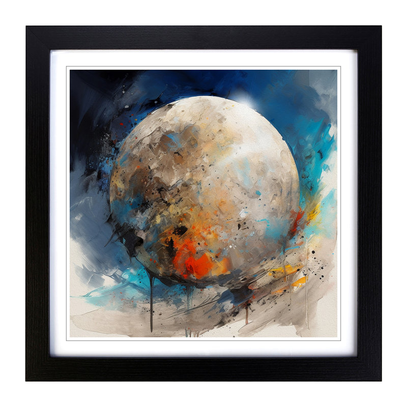 Moon - Single Picture Frame Print on Wood, Black