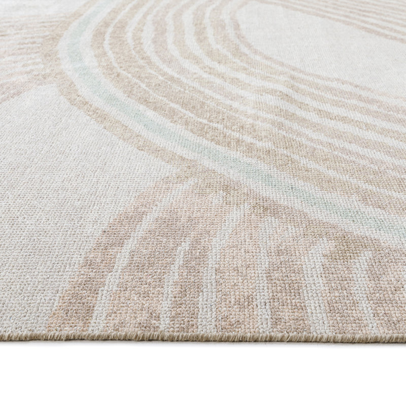 Crescent Rug: Modernist Hand Knotted Rug in Ivory/Taupe, Rectange 5' x 8'