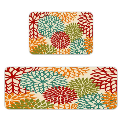 Tapis de cuisine antidérapant à motif de fleurs multicolores colorées
