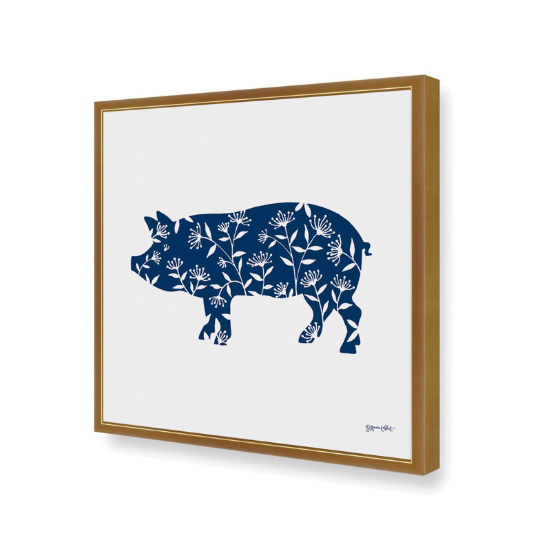 Art floral cochon par Annie Lapoint, L 30 po x H 30 po, Impression encadrée, Or