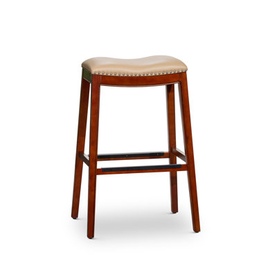 30 Inch Cherry Finish Bar Stool with Bonded Leather Seat - Kitchen Counter Stool with Nailhead Trim, 250 lbs Weight Capacity