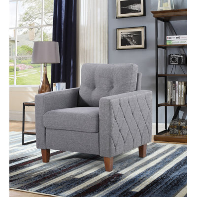 Upholstered Brucker with Button Tufted Piped Trim Square Arm