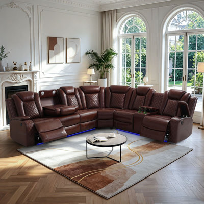 Shamla 3-Piece Faux Leather Power Reclining Theater Sectional with LED Lighting and USB Ports