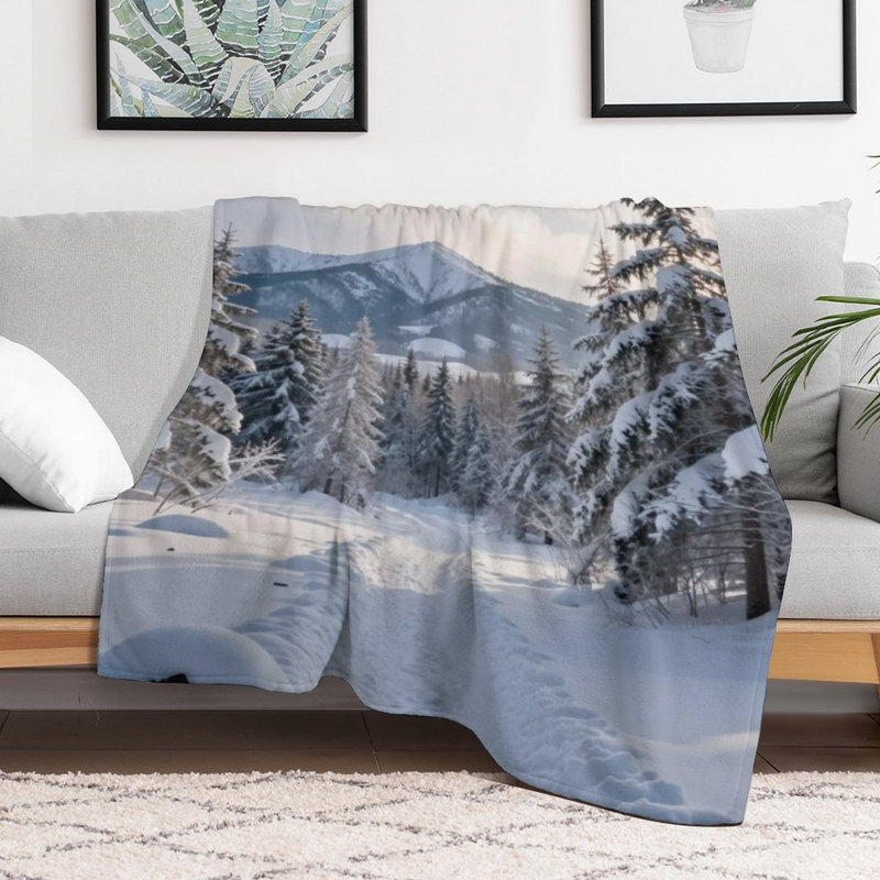 Jeté en flanelle Snowy Mountain Path, 50x60in
