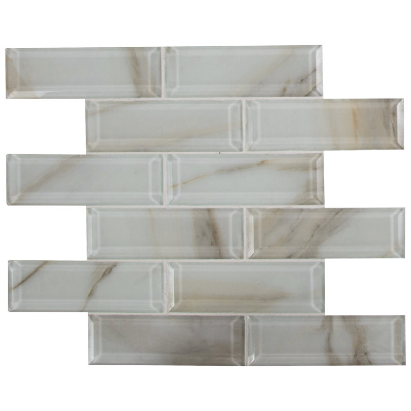 Subway 12 in. x 12 in. Glossy Glass Mosaic Wall Tile, Linen Glow