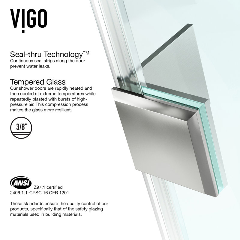 Piedmont 38" W x 38" D x 73" H Hinged Frameless Shower Enclosure with 3/8  Clear Glass, Brushed Nickel