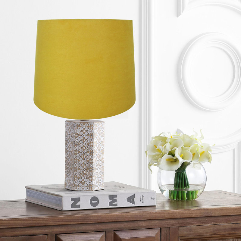 Abat-jour tambour en chenille H 10 po x l 14 po (araignée), Jaune moutarde