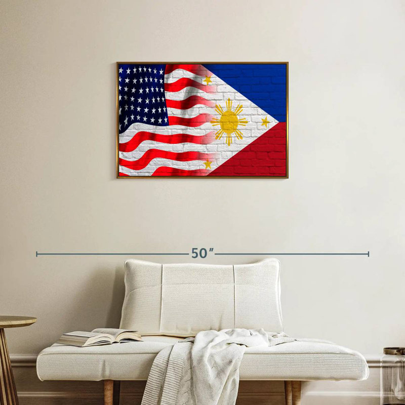 Drapeau des États-Unis et des Philippines, Cadre flottant doré, 31 po x 21 po