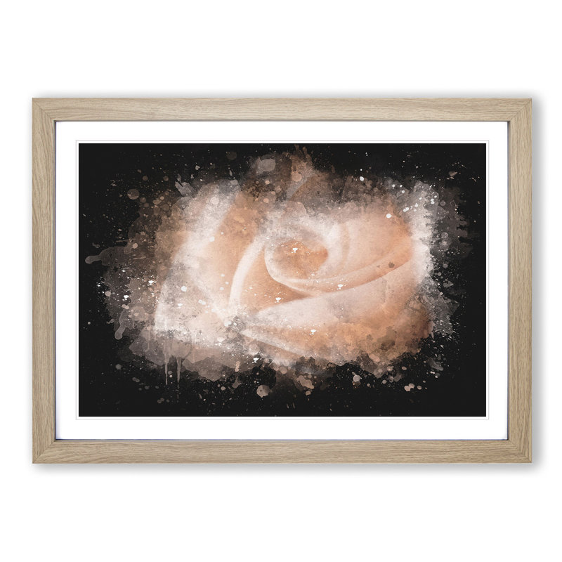 Light Pink Rose Paint Splash - Picture Frame Graphic Art, 33cm H x 45cm W x 2cm D, Oak Framed