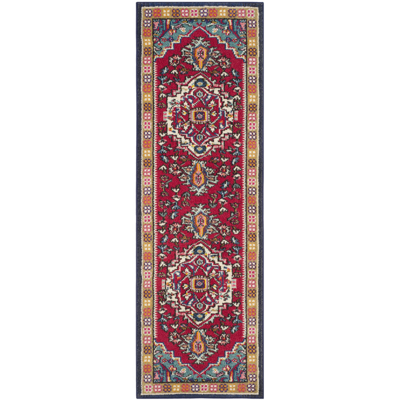 Hertzler Oriental Red/Turquoise Area Rug, Runner 2'3" x 7'