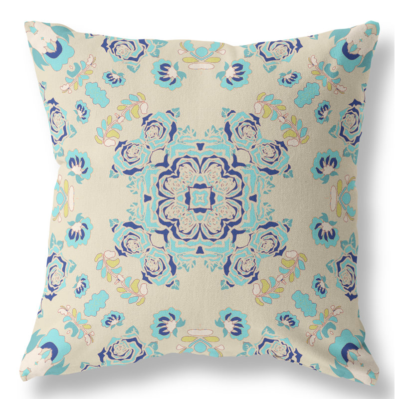  Housse et insert de coussin carré rose, 20" x 20", Blanc cassé / Bleu