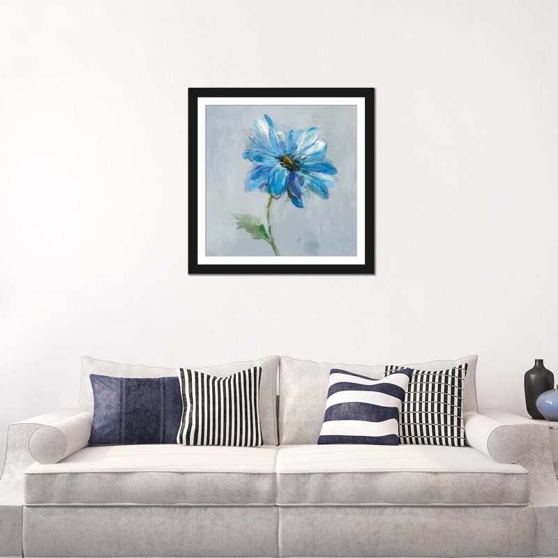« floral fleuri i », reproduction sur toile, H 26 po x l 26 po x P 1,5 po, Papier d'art encadré noir, Pas de tapis